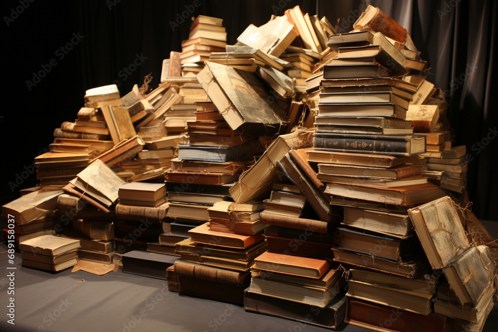 A huge number of old books folded at an angle created with Generative Ai A huge number of old books folded at an angle created with Generative Ai