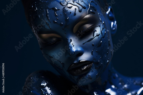 art photo of a beautiful woman with dark blue face