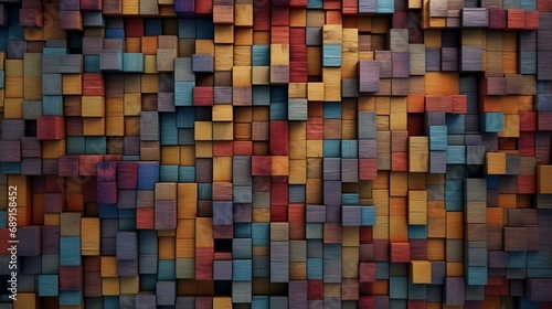 Abstract colorful wooden cubes pattern. 3d rendering background. Computer digital drawing.