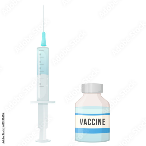 Syringe with vaccine in a glass bottle isolated on white