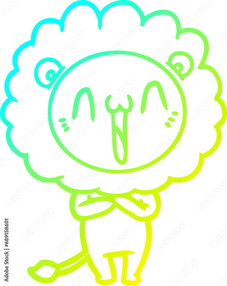cold gradient line drawing of a happy cartoon lion cold gradient line drawing of a happy cartoon lion