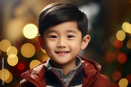 Happy Chinese Boy on a Christmas Background