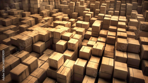 Background with lots of card board boxes, logistic, postage, cargo, delivery idea.