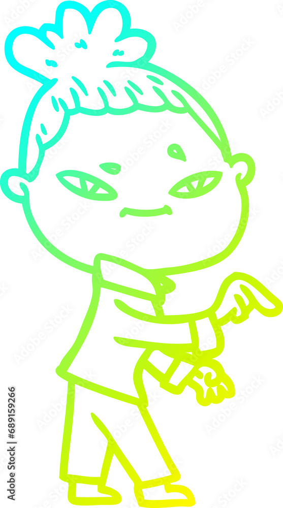 cold gradient line drawing of a cartoon woman cold gradient line drawing of a cartoon woman