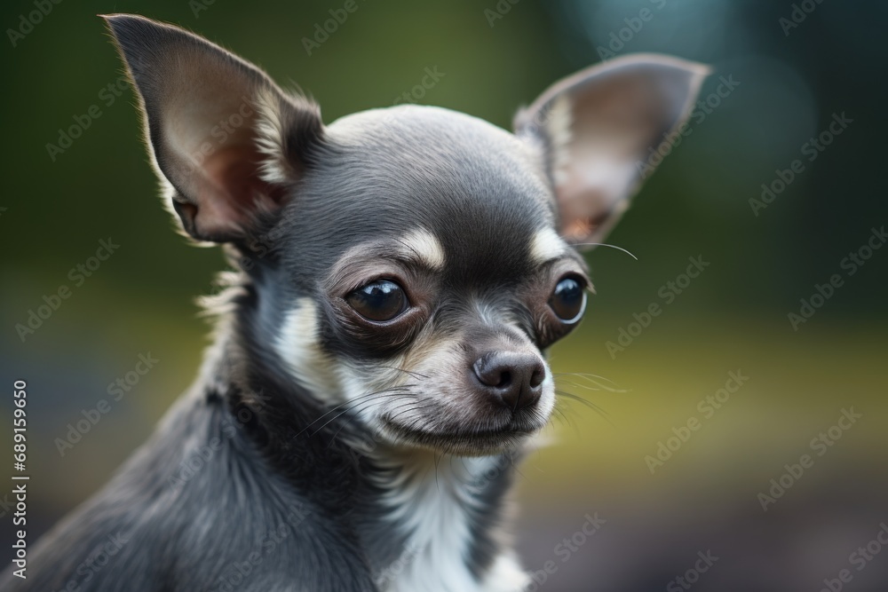 chihuahua outdoor portrait, extremely closeup shot, macro