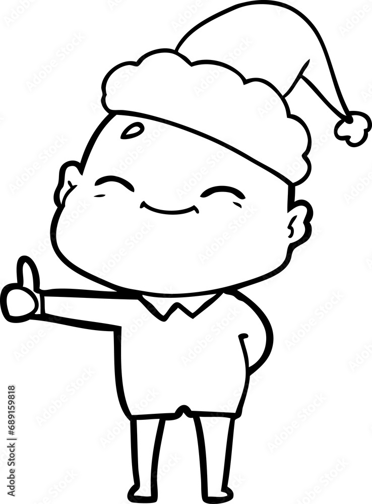 happy hand drawn line drawing of a bald man wearing santa hat happy hand drawn line drawing of a bald man wearing santa hat