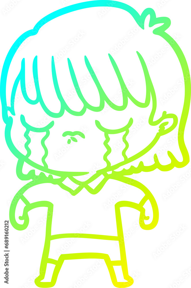 cold gradient line drawing of a cartoon woman crying cold gradient line drawing of a cartoon woman crying