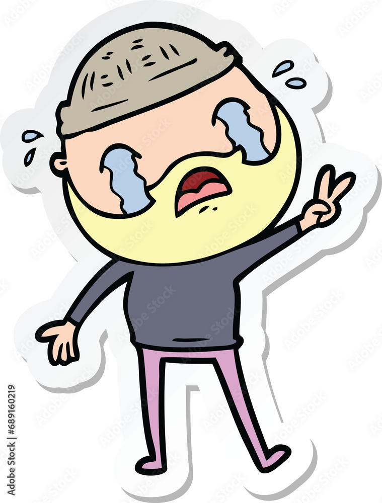 sticker of a cartoon bearded man crying sticker of a cartoon bearded man crying