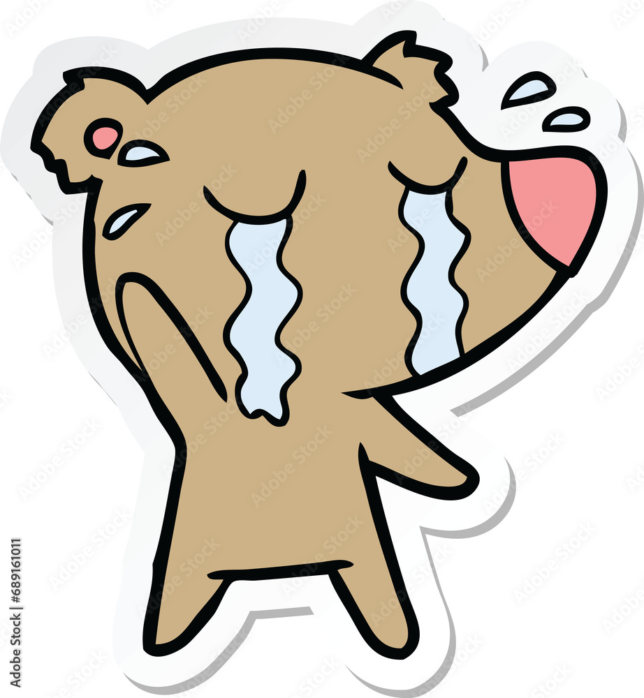 sticker of a cartoon crying bear sticker of a cartoon crying bear