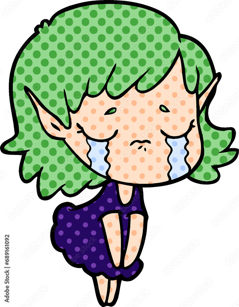 cartoon crying elf girl