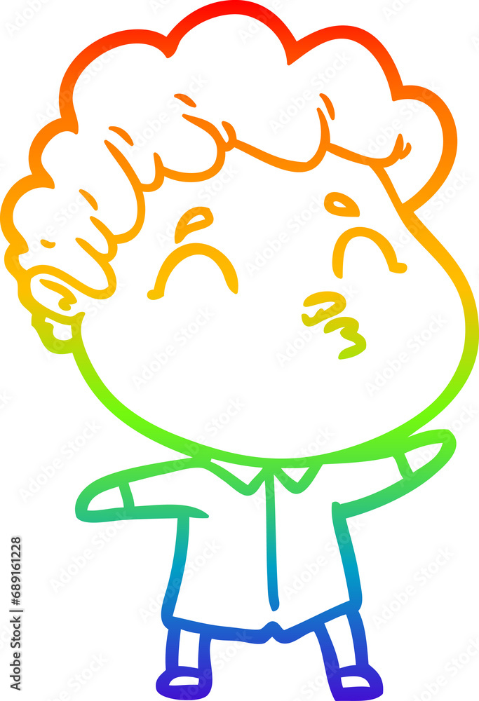 rainbow gradient line drawing of a cartoon man pouting rainbow gradient line drawing of a cartoon man pouting