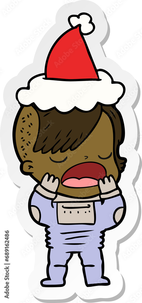 hand drawn sticker cartoon of a cool hipster girl in space suit wearing santa hat hand drawn sticker cartoon of a cool hipster girl in space suit wearing santa hat