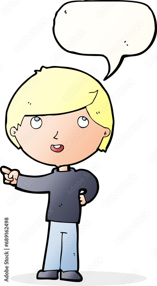 Obraz premium cartoon boy pointing with speech bubble
