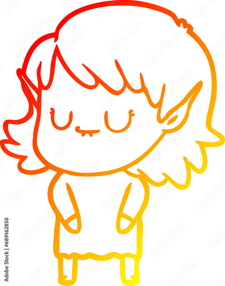 warm gradient line drawing of a happy cartoon elf girl warm gradient line drawing of a happy cartoon elf girl