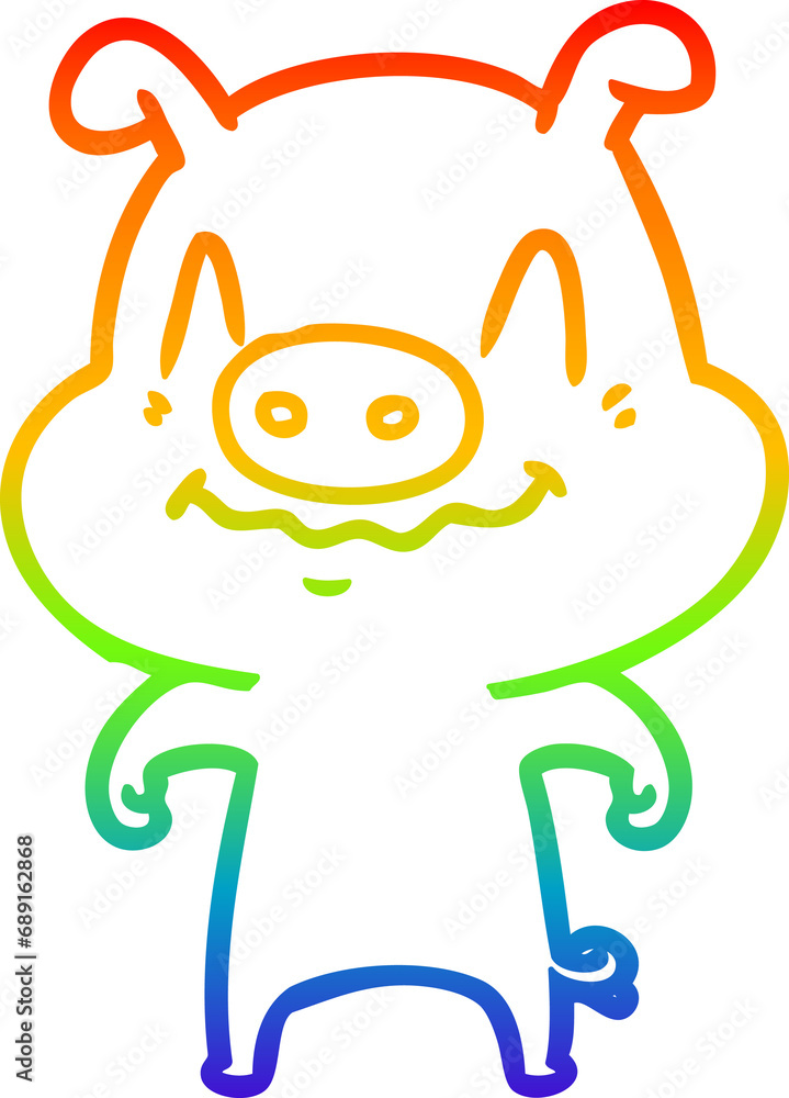 rainbow gradient line drawing of a nervous cartoon pig rainbow gradient line drawing of a nervous cartoon pig