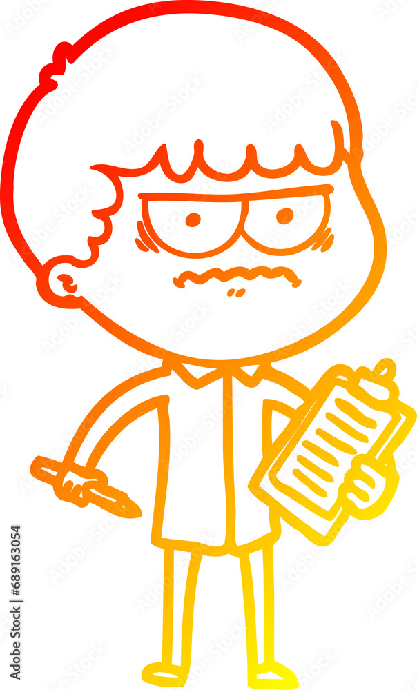 warm gradient line drawing of a cartoon annoyed man warm gradient line drawing of a cartoon annoyed man