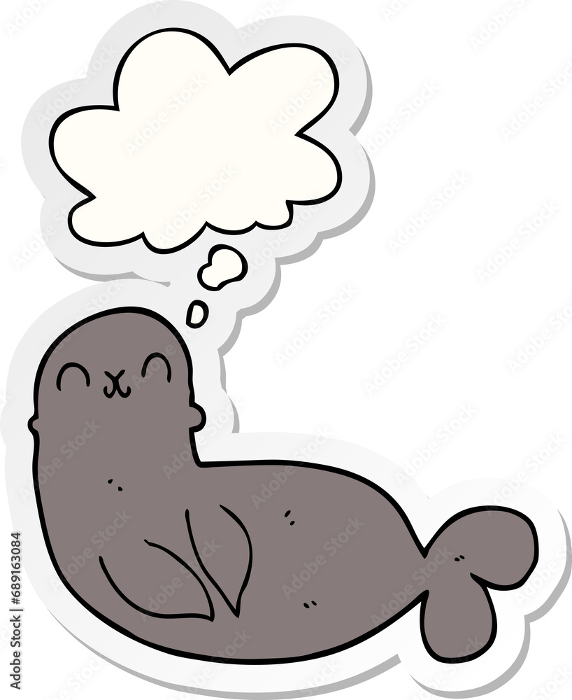 cartoon seal with thought bubble as a printed sticker cartoon seal with thought bubble as a printed sticker