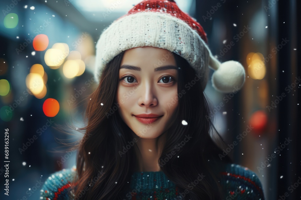 Beautiful Korean Woman In Santa Hat Beautiful Korean Woman In Santa Hat