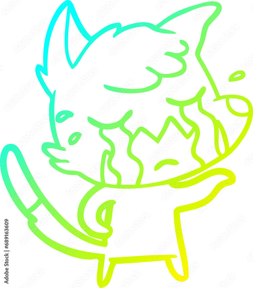 cold gradient line drawing of a crying fox cartoon cold gradient line drawing of a crying fox cartoon