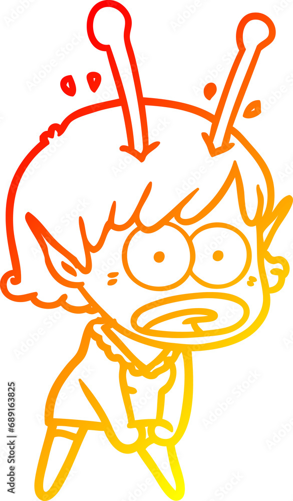 warm gradient line drawing of a cartoon shocked alien girl warm gradient line drawing of a cartoon shocked alien girl