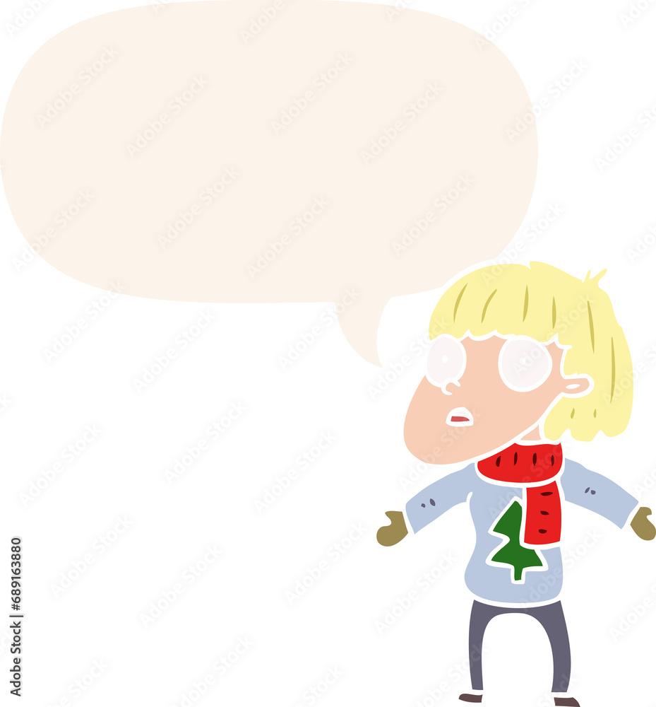 cartoon surprised christmas person with speech bubble in retro style cartoon surprised christmas person with speech bubble in retro style