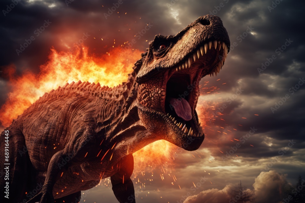 Dinosaurs Go Extinct Due To Meteor Impact - obrazy, fototapety, plakaty 