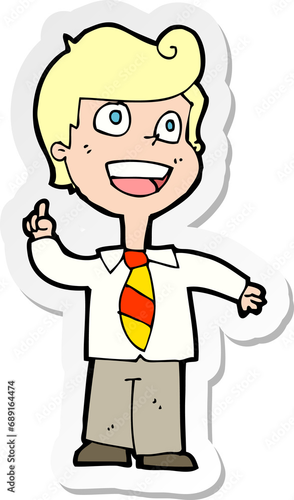 sticker of a cartoon school boy raising hand sticker of a cartoon school boy raising hand