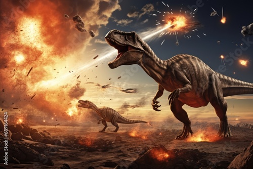 Dinosaurs Extinct With Meteorite Falling, Artwork