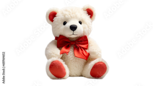 Cute teddy funny bear toy with bow isolated on white background