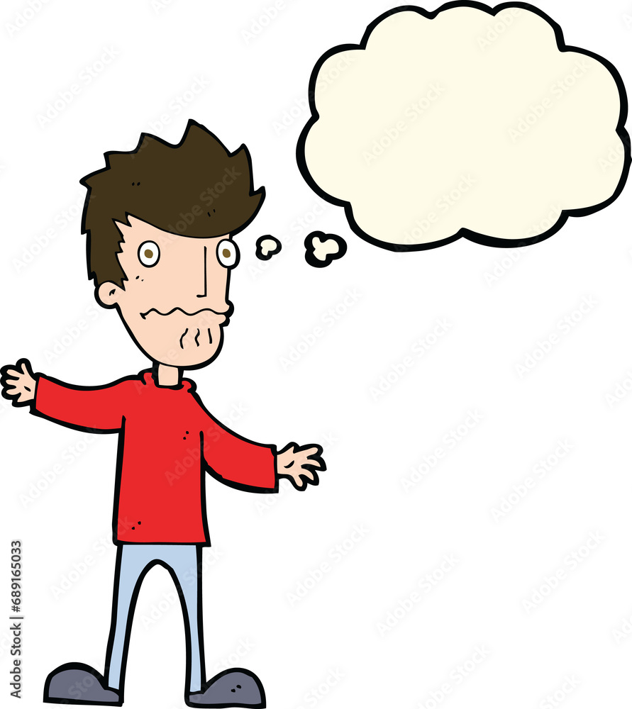 cartoon nervous man with thought bubble cartoon nervous man with thought bubble