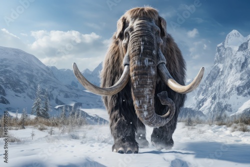 Mammoth Wandering Through Snowy Winter Landscape