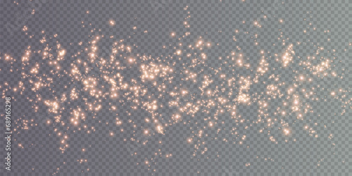 Christmas background. Powder dust light PNG. Magic shining gold dust. Fine, shiny dust bokeh particles fall off slightly. Fantastic shimmer effect. Vector illustrator. 