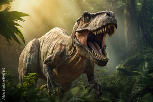 Trex Dinosaur In Jungle Roaring