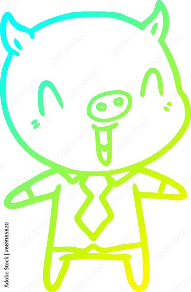 cold gradient line drawing of a happy cartoon pig wearing shirt and tie cold gradient line drawing of a happy cartoon pig wearing shirt and tie