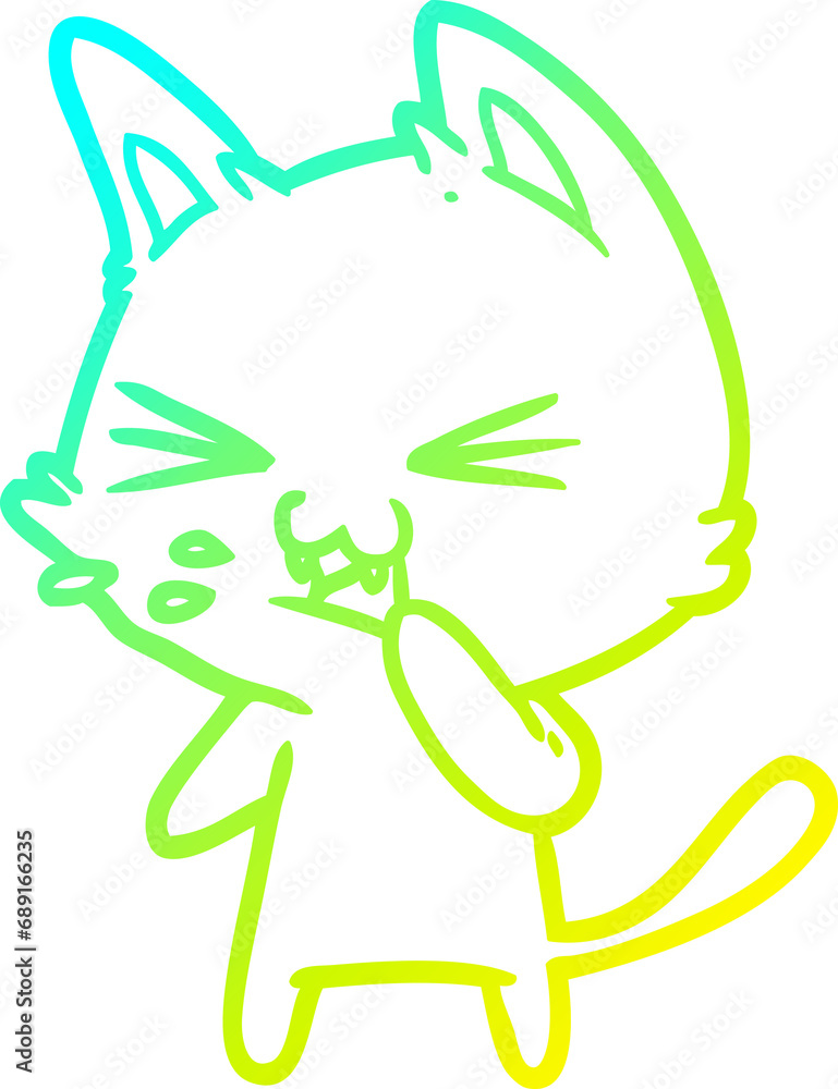cold gradient line drawing of a cartoon cat hissing cold gradient line drawing of a cartoon cat hissing