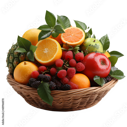 fruit in a rattan basket isolated on transparent background  generative ai