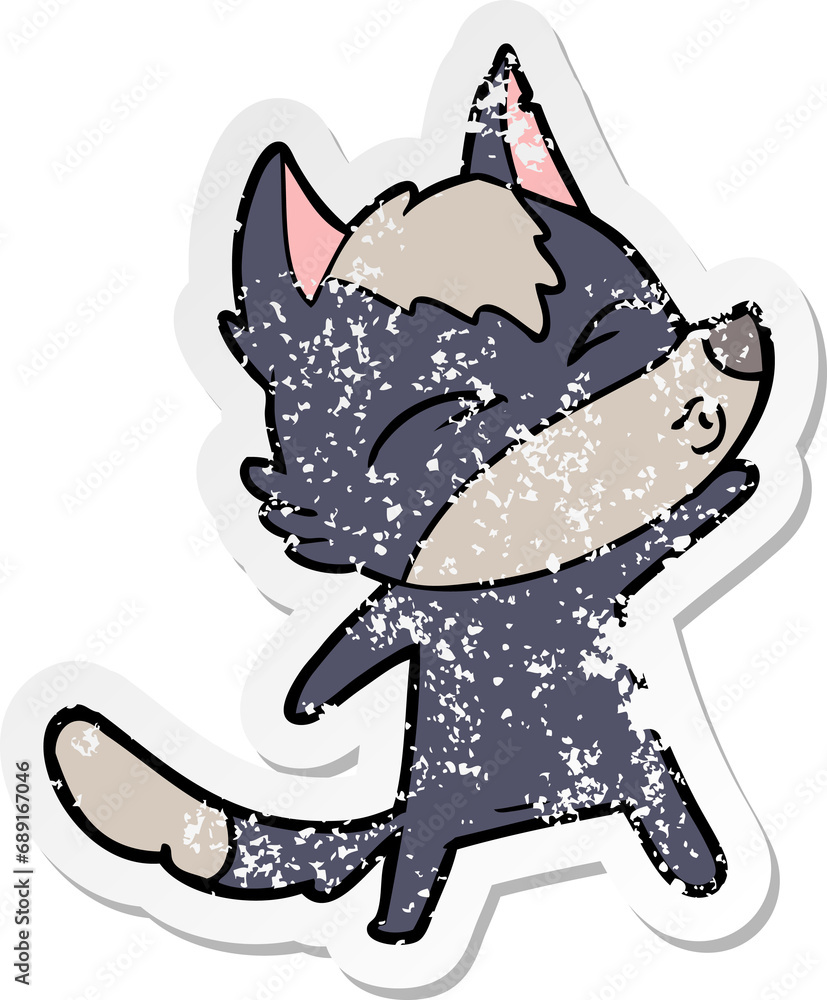 Obraz premium distressed sticker of a cartoon wolf pouting