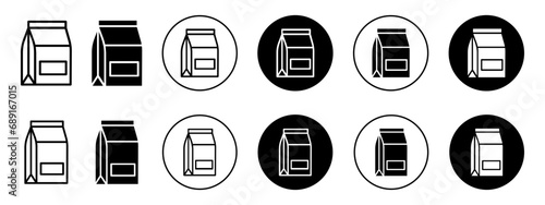 Coffee package icon. Tea stand up pouch bag symbol. Carboard craft paper sachet packet vector. Food Product packaging foil container sign. Take away box logo