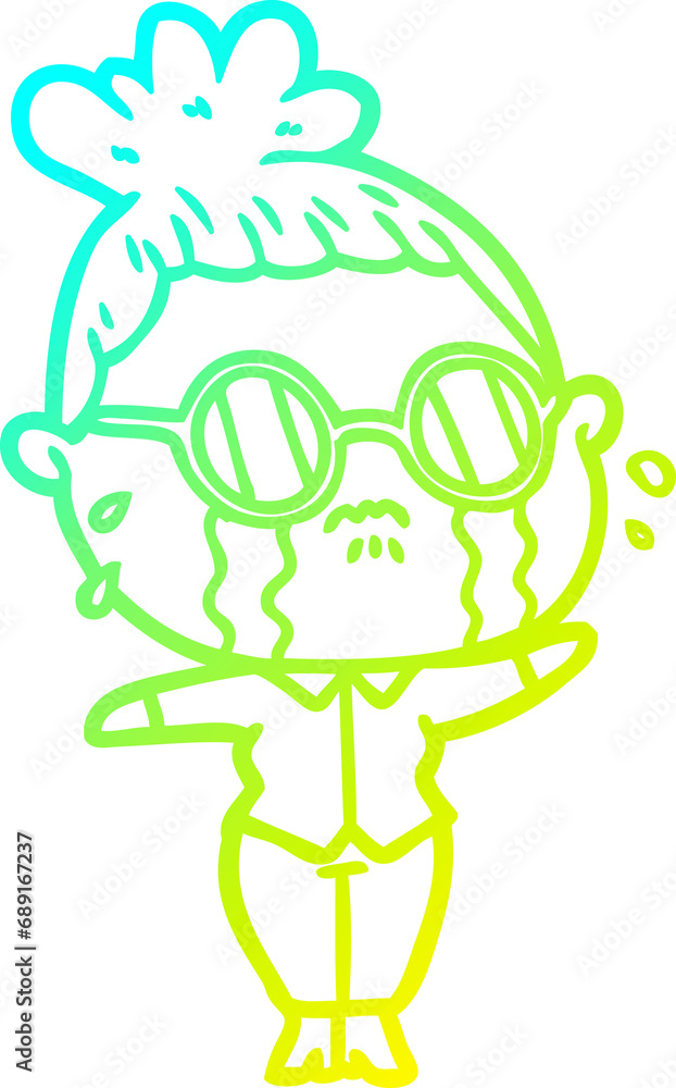cold gradient line drawing of a cartoon crying woman wearing spectacles cold gradient line drawing of a cartoon crying woman wearing spectacles