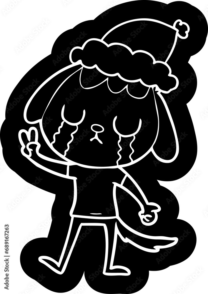 cute quirky cartoon icon of a dog crying wearing santa hat cute quirky cartoon icon of a dog crying wearing santa hat