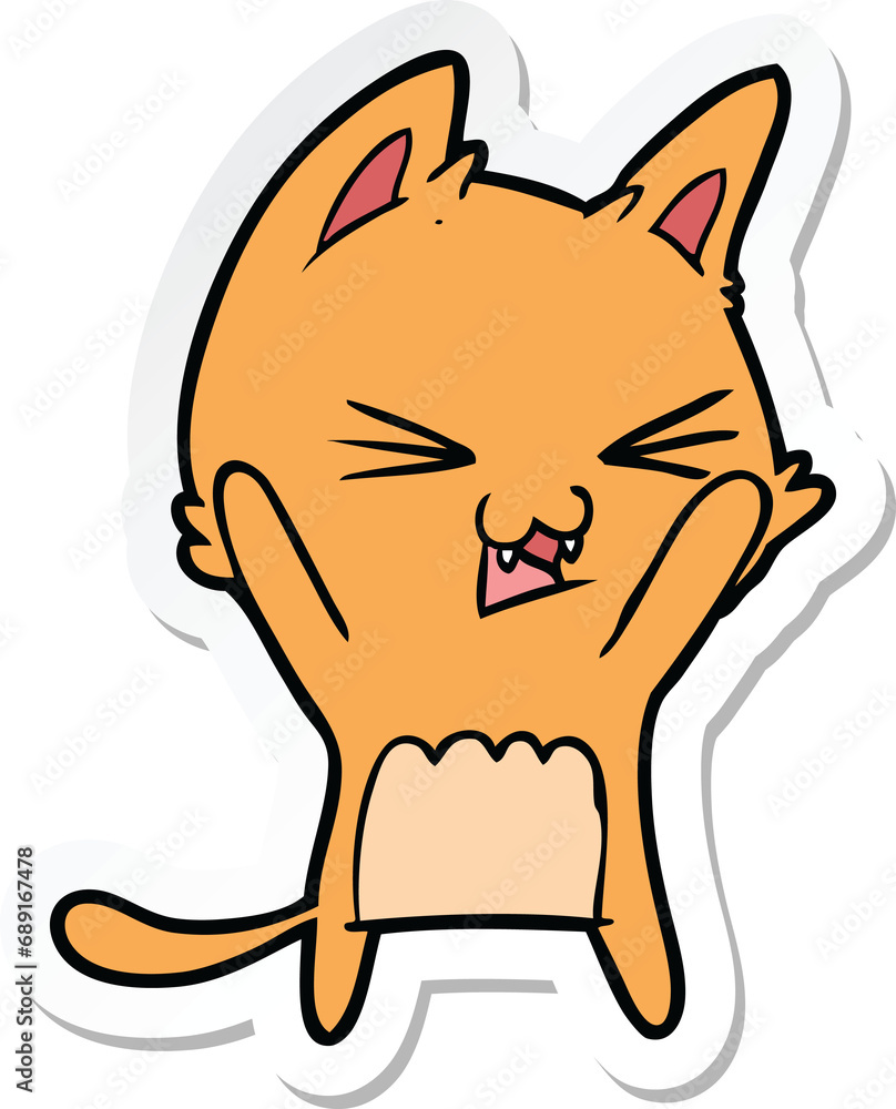 sticker of a cartoon cat hissing sticker of a cartoon cat hissing