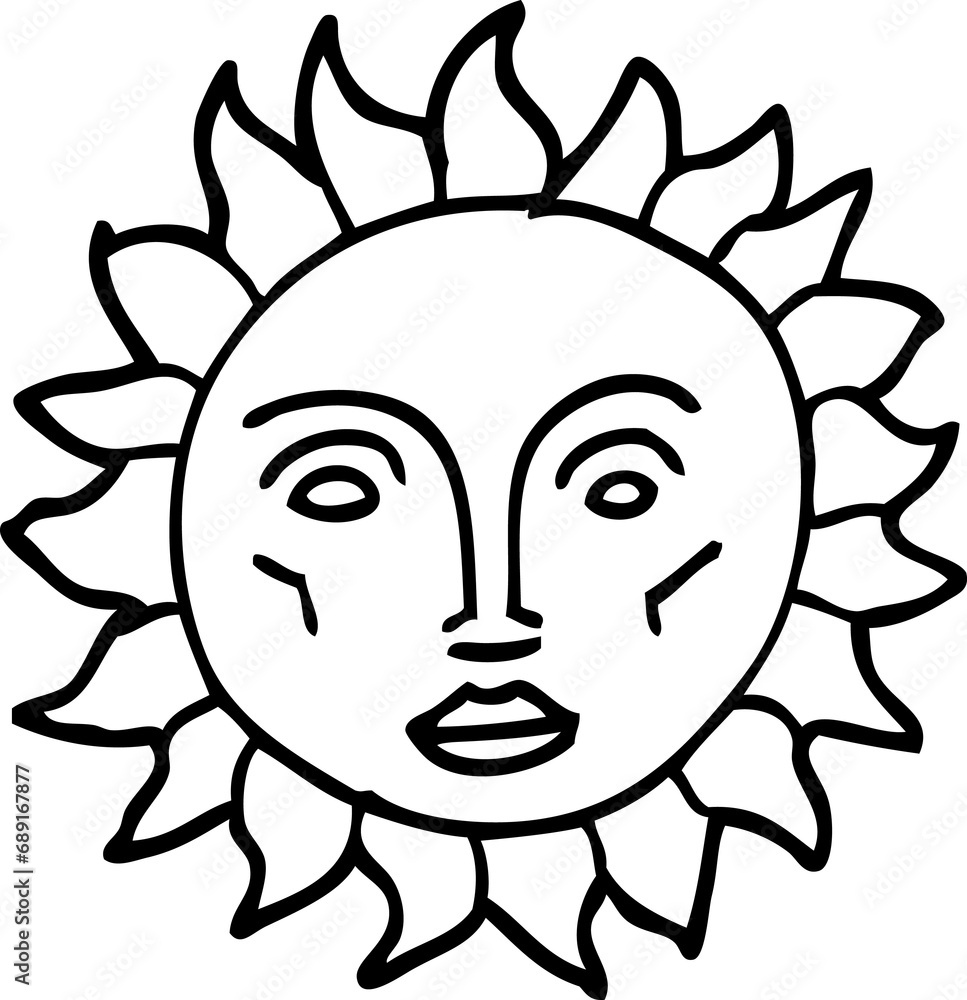 line drawing cartoon traditional sun face line drawing cartoon traditional sun face