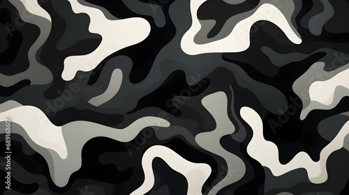 Abstract background black and white camouflage pattern in army design 
