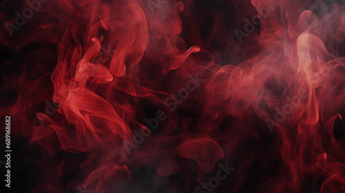 Ethereal Red Smoke on Black Background: Abstract Artistic Motion with Mysterious Atmosphere - Creative Illustration for Modern Concepts and Surreal Fantasy Designs.