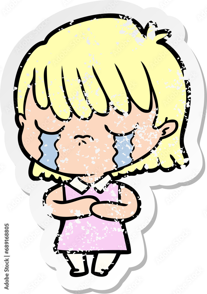 distressed sticker of a cartoon woman crying distressed sticker of a cartoon woman crying