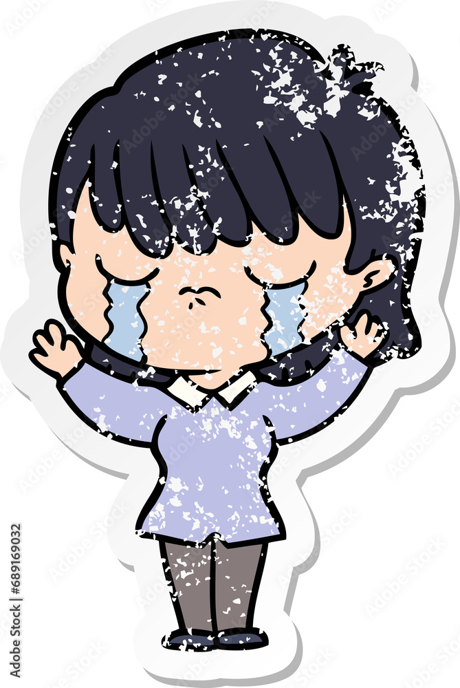 distressed sticker of a cartoon woman crying distressed sticker of a cartoon woman crying
