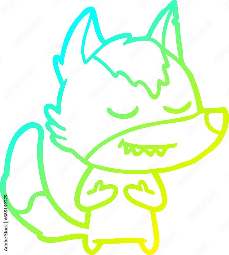 Obraz premium cold gradient line drawing of a friendly cartoon wolf