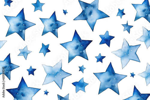 Blue stars. Set of watercolor seamless pattern stars isolated on transparent background