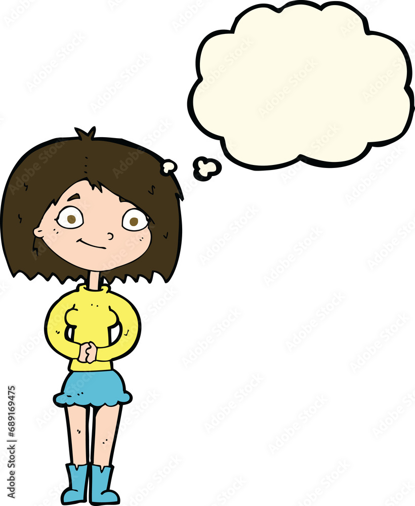 cartoon happy woman with thought bubble cartoon happy woman with thought bubble