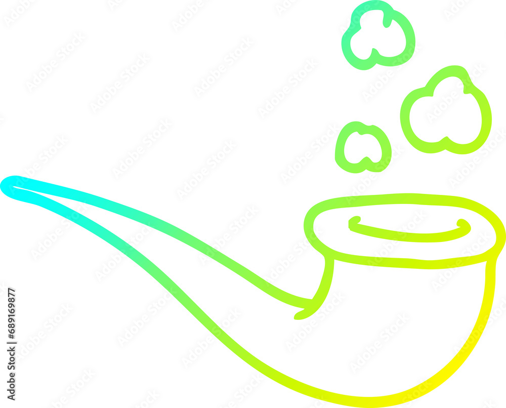 Fototapeta premium cold gradient line drawing of a cartoon smoking pipe